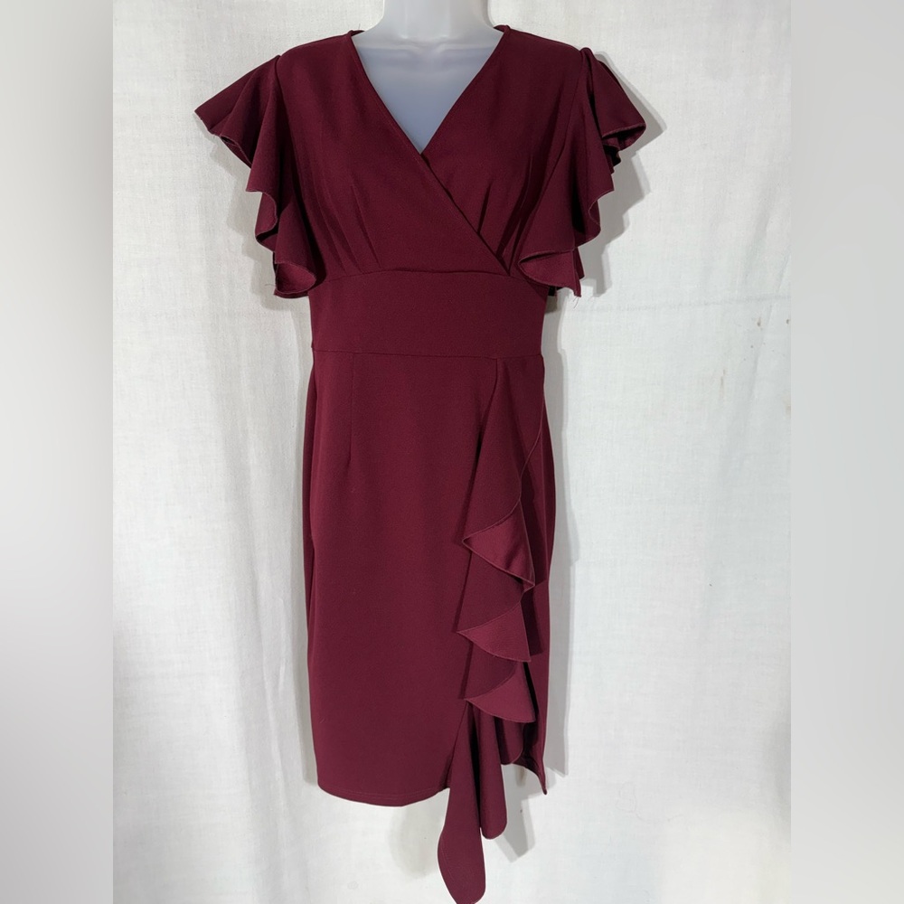 Knitte Short Sleeve Burgundy Ruffle Dress Size Medium